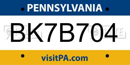 BK7B704 Pennsylvania License Plate