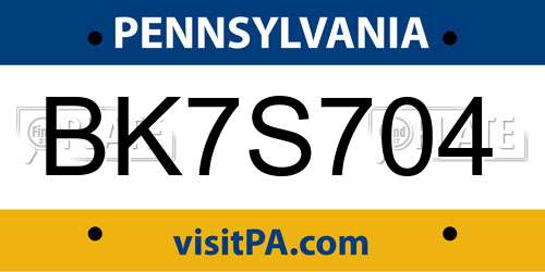 BK7S704 Pennsylvania License Plate