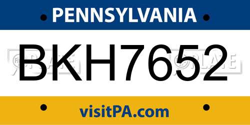 BKH7652 Pennsylvania License Plate