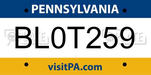 BL0T259 Pennsylvania License Plate