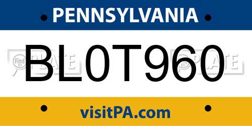 BL0T960 Pennsylvania License Plate