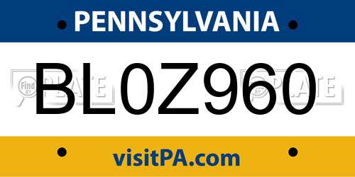 BL0Z960 Pennsylvania License Plate