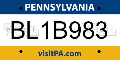 BL1B983 Pennsylvania License Plate