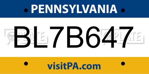 BL7B647 Pennsylvania License Plate