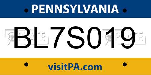 BL7S019 Pennsylvania License Plate