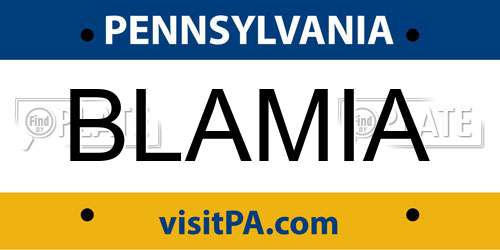 BLAMIA Pennsylvania License Plate