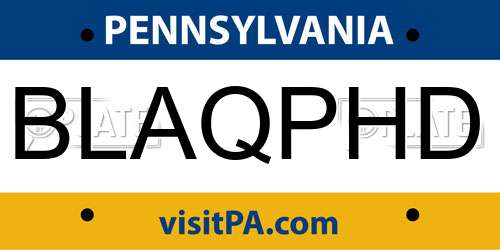 BLAQPHD Pennsylvania License Plate