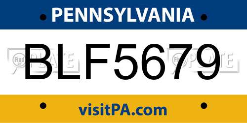 BLF5679 Pennsylvania License Plate