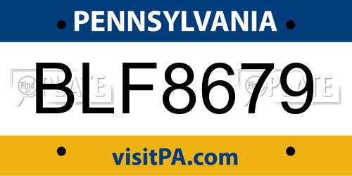 BLF8679 Pennsylvania License Plate