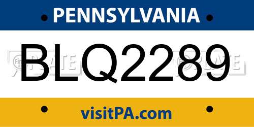 BLQ2289 Pennsylvania License Plate