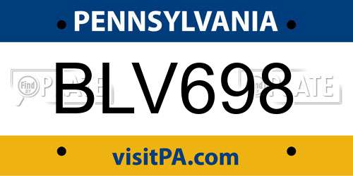 BLV698 Pennsylvania License Plate