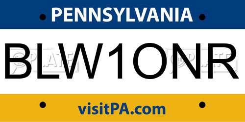 BLW1ONR Pennsylvania License Plate