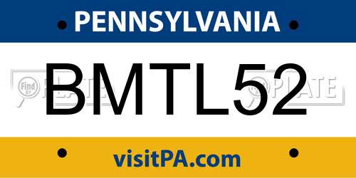 BMTL52 Pennsylvania License Plate