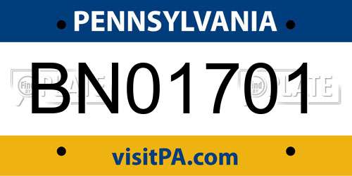 BN01701 Pennsylvania License Plate