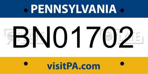BN01702 Pennsylvania License Plate