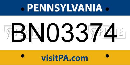 BN03374 Pennsylvania License Plate