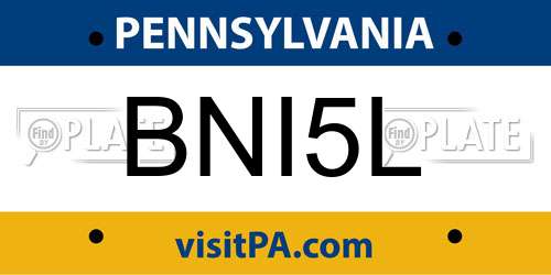 BNI5L Pennsylvania License Plate