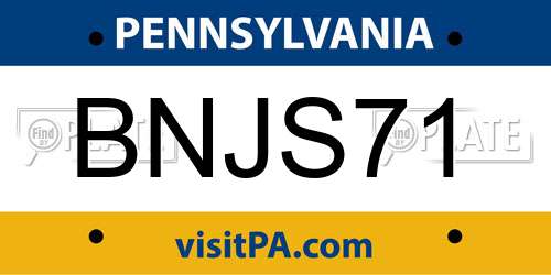BNJS71 Pennsylvania License Plate
