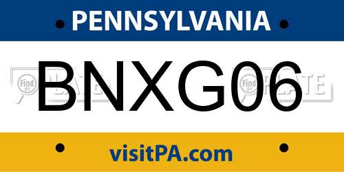 BNXG06 Pennsylvania License Plate