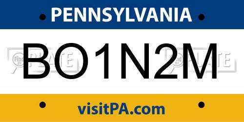 BO1N2M Pennsylvania License Plate