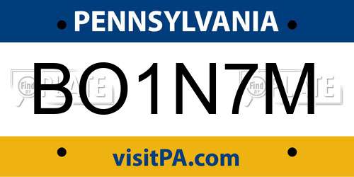 BO1N7M Pennsylvania License Plate