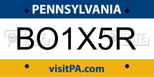 BO1X5R Pennsylvania License Plate