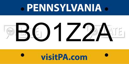 BO1Z2A Pennsylvania License Plate