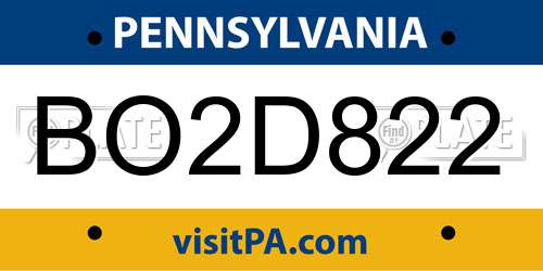 BO2D822 Pennsylvania License Plate