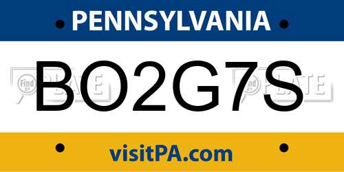 BO2G7S Pennsylvania License Plate