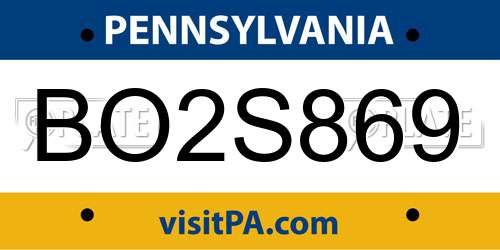 BO2S869 Pennsylvania License Plate