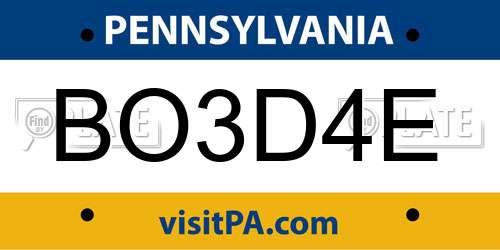 BO3D4E Pennsylvania License Plate