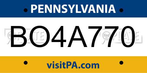 BO4A770 Pennsylvania License Plate