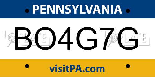 BO4G7G Pennsylvania License Plate