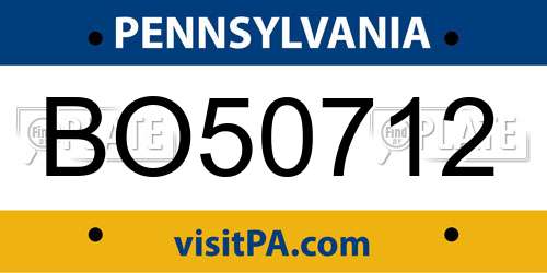 BO50712 Pennsylvania License Plate