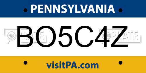 BO5C4Z Pennsylvania License Plate
