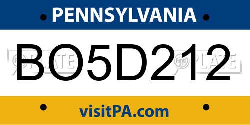 BO5D212 Pennsylvania License Plate