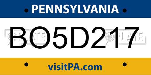 BO5D217 Pennsylvania License Plate
