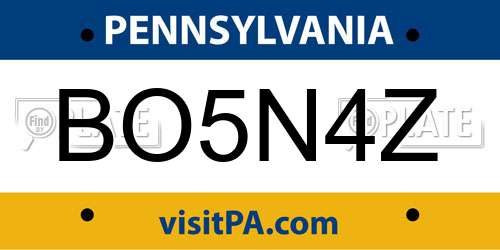 BO5N4Z Pennsylvania License Plate