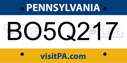 BO5Q217 Pennsylvania License Plate