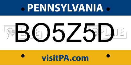 BO5Z5D Pennsylvania License Plate