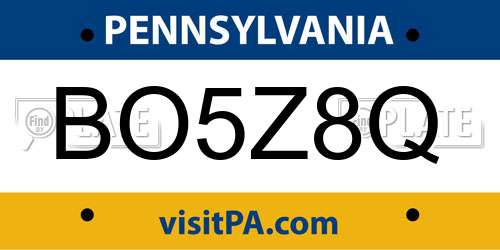 BO5Z8Q Pennsylvania License Plate