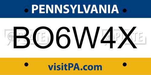 BO6W4X Pennsylvania License Plate