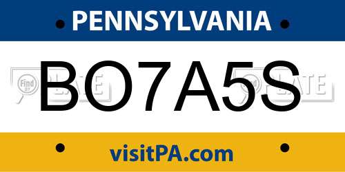 BO7A5S Pennsylvania License Plate