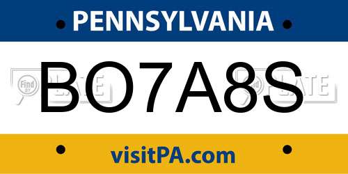 BO7A8S Pennsylvania License Plate