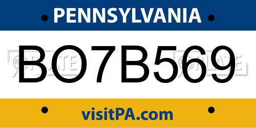 BO7B569 Pennsylvania License Plate
