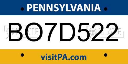 BO7D522 Pennsylvania License Plate