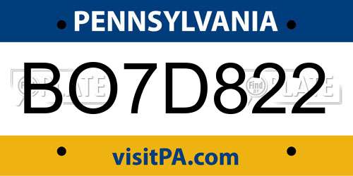 BO7D822 Pennsylvania License Plate
