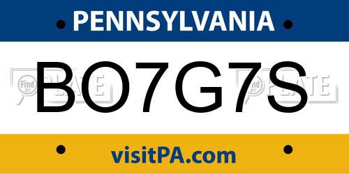 BO7G7S Pennsylvania License Plate