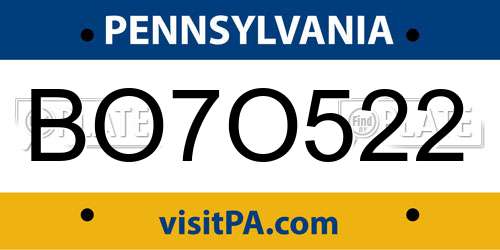 BO7O522 Pennsylvania License Plate