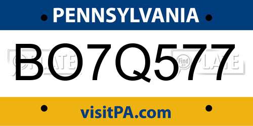 BO7Q577 Pennsylvania License Plate